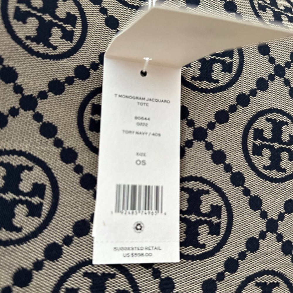 NEW! Tory Burch Jacquard Drawstring Tote -Large Navy NWT & dustbag - Picture 11 of 14